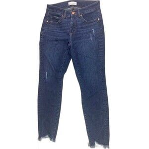 Loft Size 0 25 Womens Jeans Curvy Skinny Stretch Dark  Low Rise Raw Hem Distress